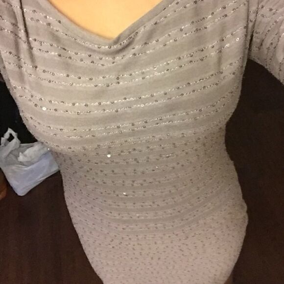 NWT Express beige gray taupe shift dress sequin de - Picture 2 of 2